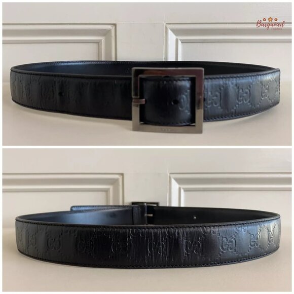 Authentic Gucci Black Monogram Guccissima Leather Silver Buckle Belt 100/40 - Picture 5 of 12